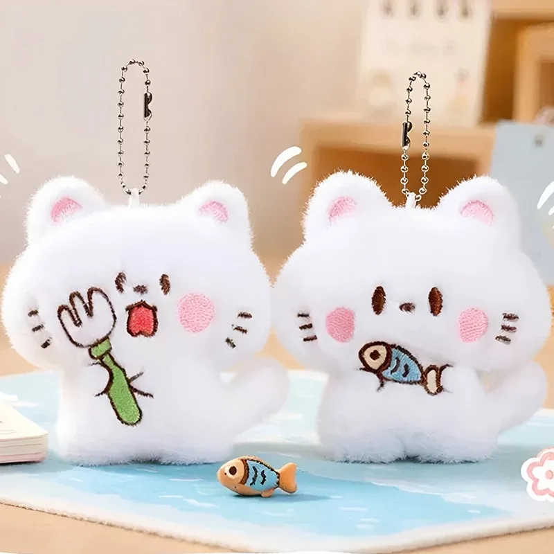 1/2Pcs Cat Plush Keychain for Bag Cute Kitten Keyring Soft Stuffed Animal Charm with Alloy Clasp Durable Backpack Handbag Purse