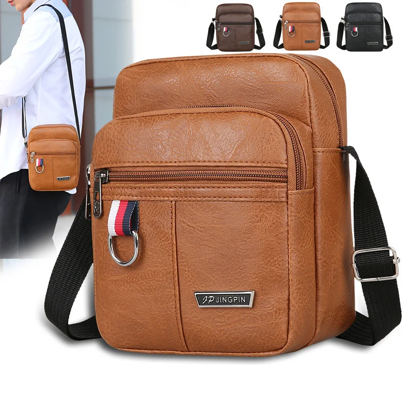 

High-quality PU Leather Men's Single-shoulder Bag, Outdoor Casual Crossbody Bag, Multi-compartment Large-capacity Crossbody Bag