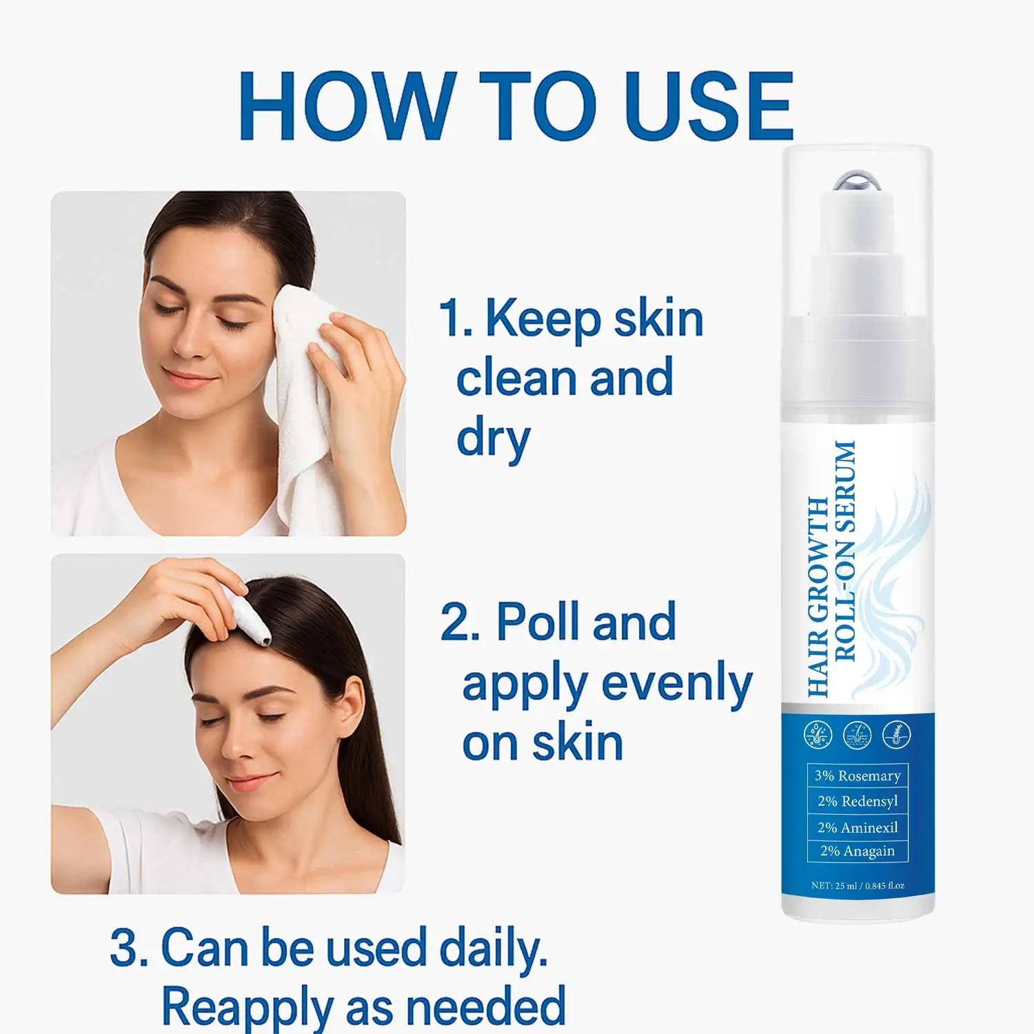 25 مللي روزماري لنمو الشعر لفة على مصل 3% روزماري 3% ريدنسيل 2% أنجاين يقلل من تساقط الشعر مصل الشعر للنساء والرجال #6