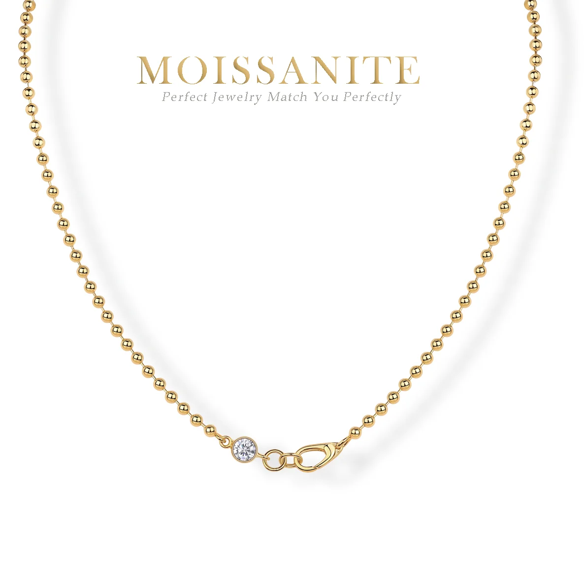 0.5ct Elegant Bead Chain Necklace - S925 Sterling Silver Gold-Plated, Delicate Ball Chain, Ideal for Layering or Pendants