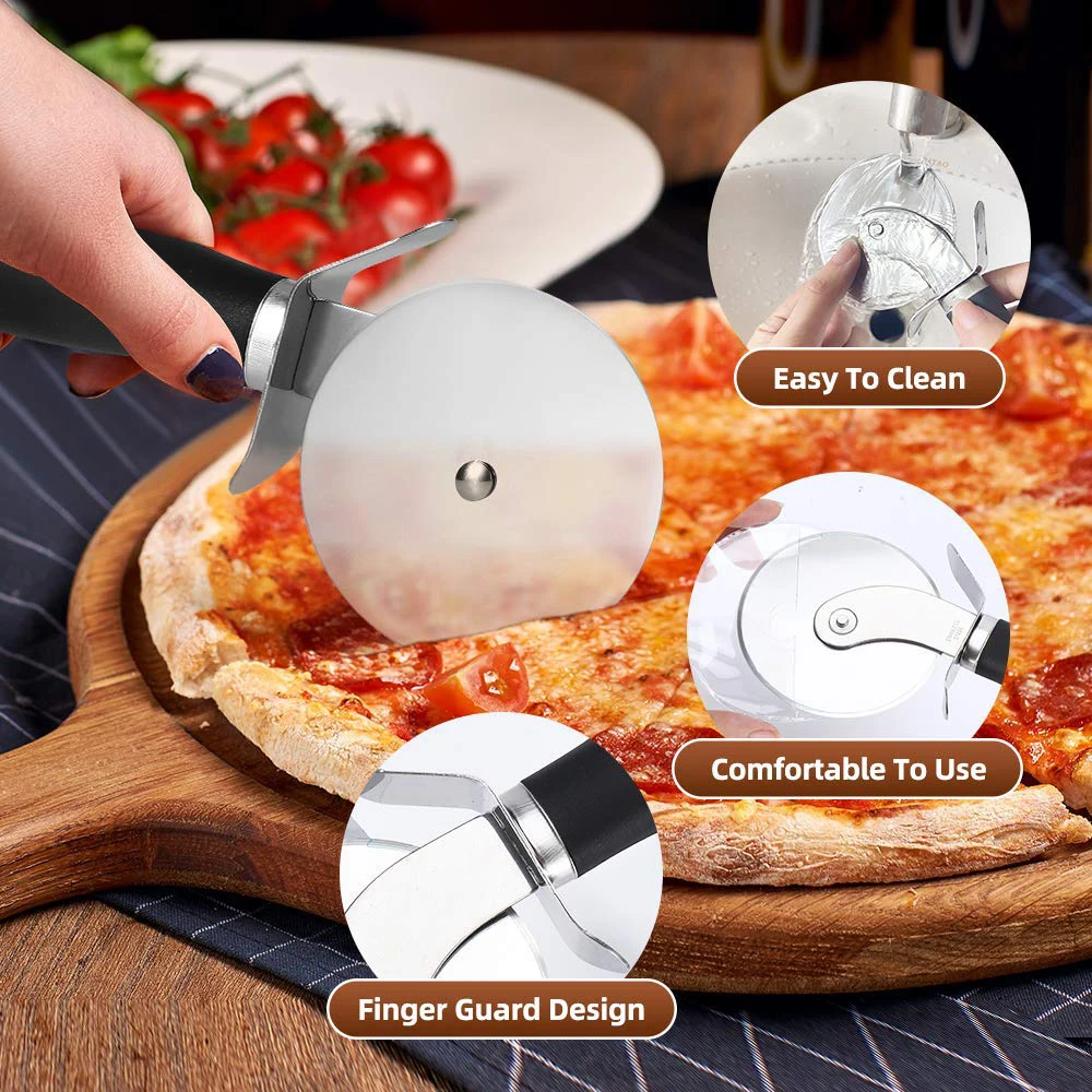 Pizza Cutter Stainless Wheel Easy to Cut and Clean Super Sharp Pizza Slicer Dishwasher Safe Handles Large and Small Pizza