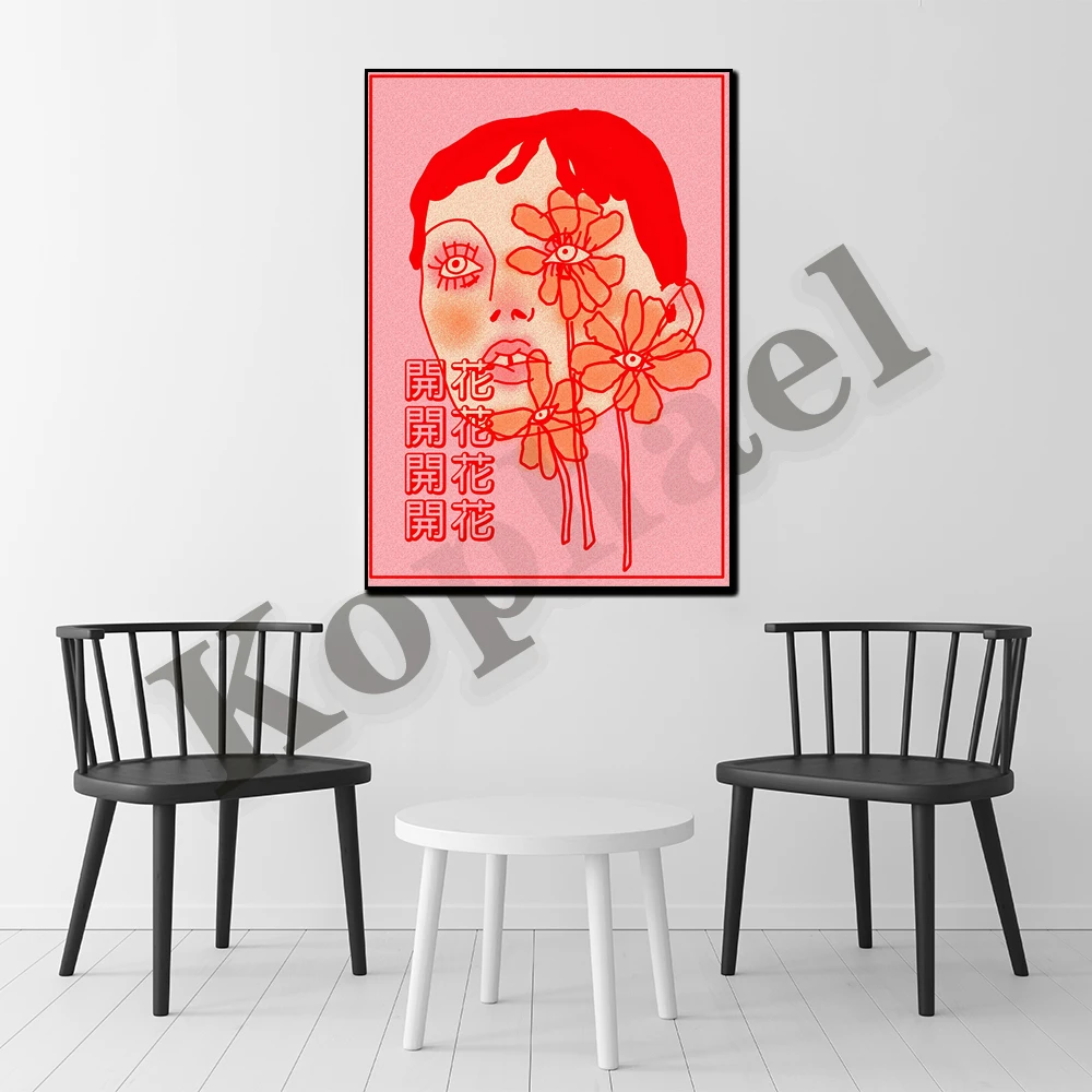 Nordic abstract girl flower head canvas painting