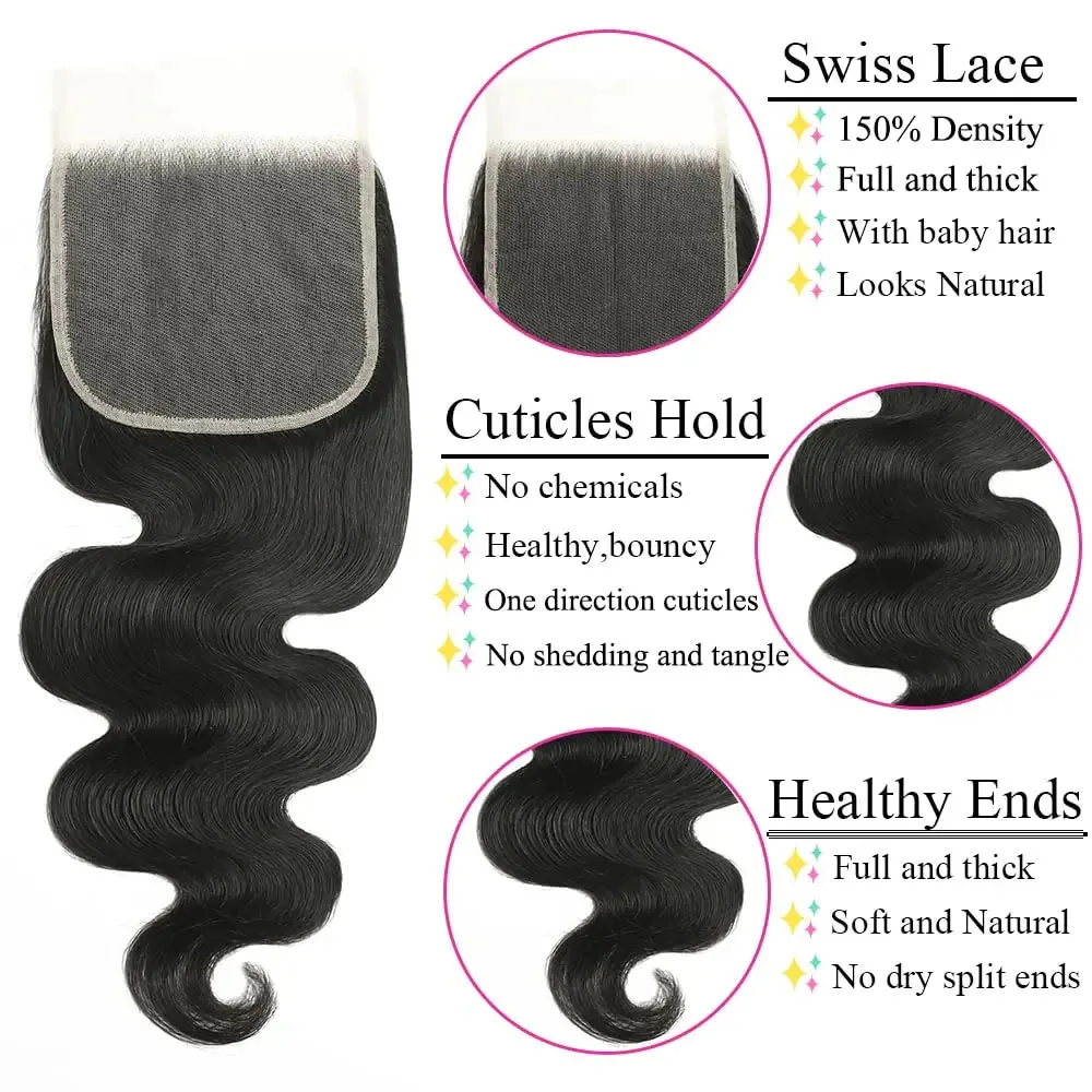 4x4 5x5 Body Wave Closure 6x6 Human Hair Lace Frontal Closure For Women Hair Extensions Swiss Lace Brazilian Human Hair