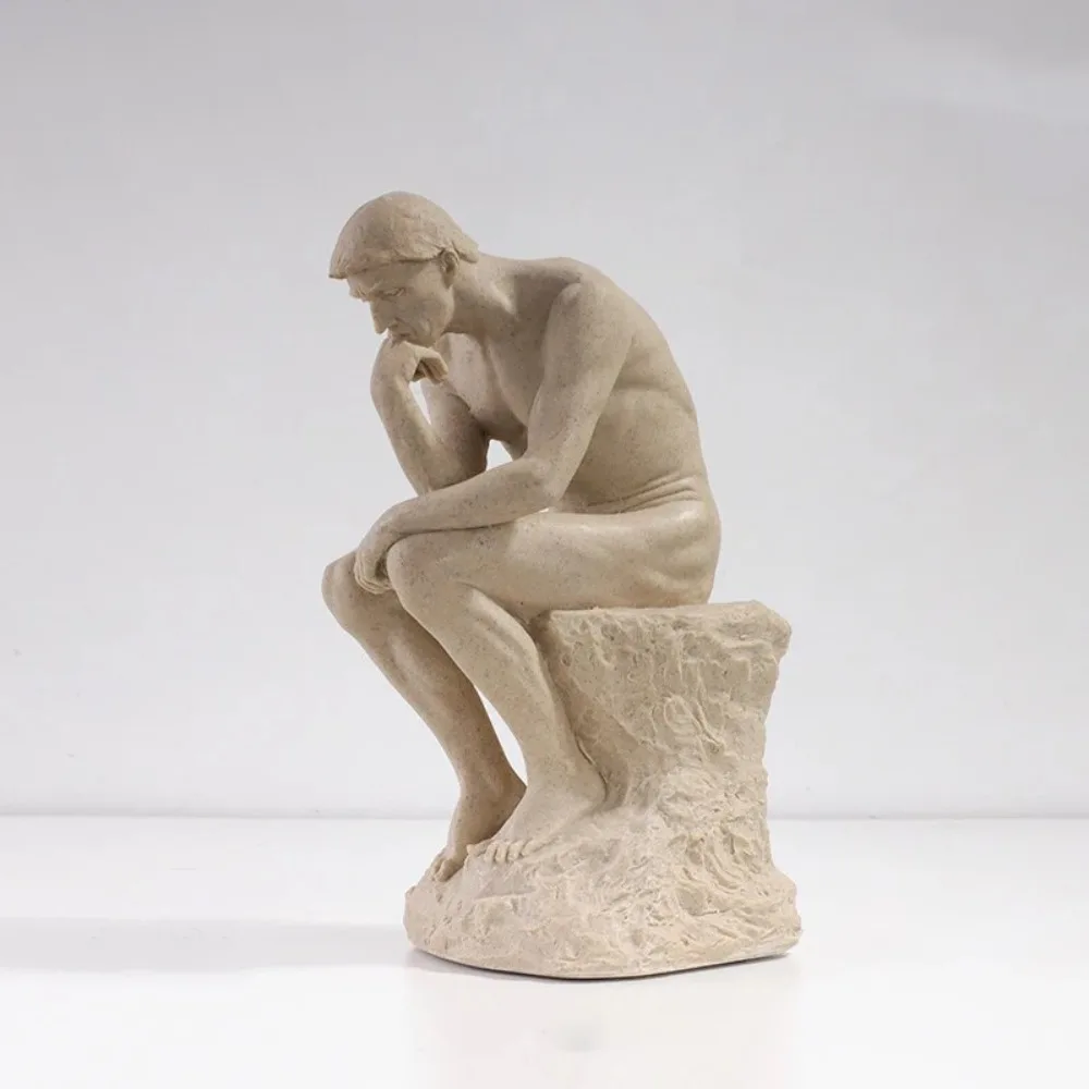 European Style Thinker Sitting Man Statue Creative Kawaii Thinker Sitting Resin Sculpture Durable Light Luxury Thinker
