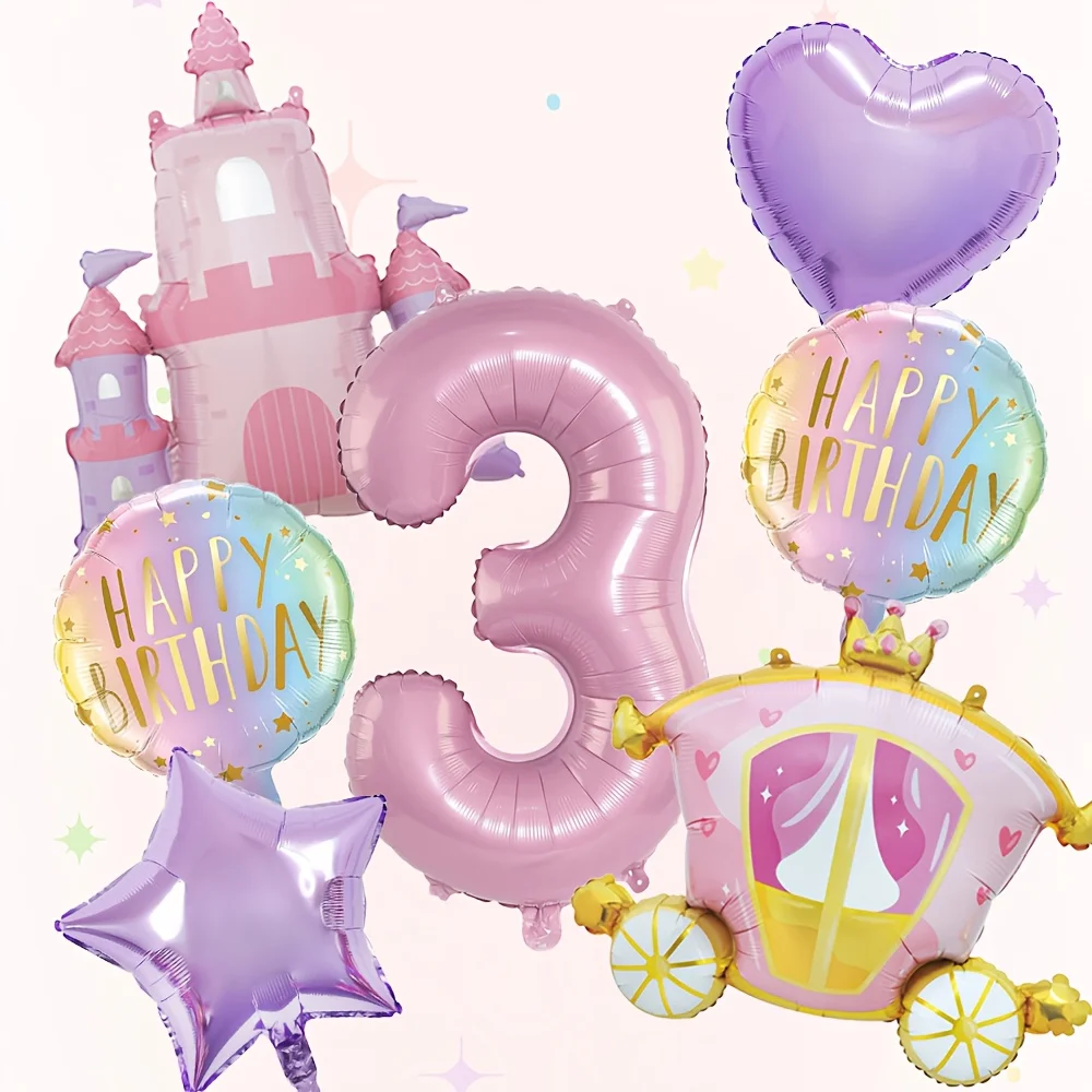7-teiliges Prinzessinnen-Themen-Set mit Schloss und Kutsche, Aluminiumfolienballons für Geburtstagspartys und Babypartys, Luftballons und Dekorationszubehör – Detail 5