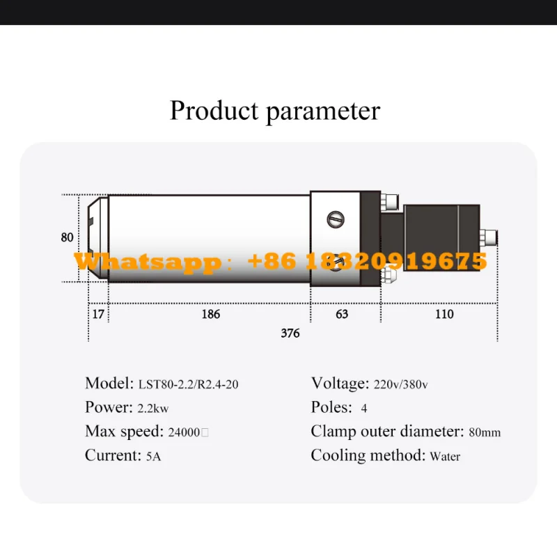 CNC 2.2KW ISO20 Automatic Tool Change Spindle Motor ATC Water Cooled Spindle 220V 380V Diameter 80mm For Metal Cutting