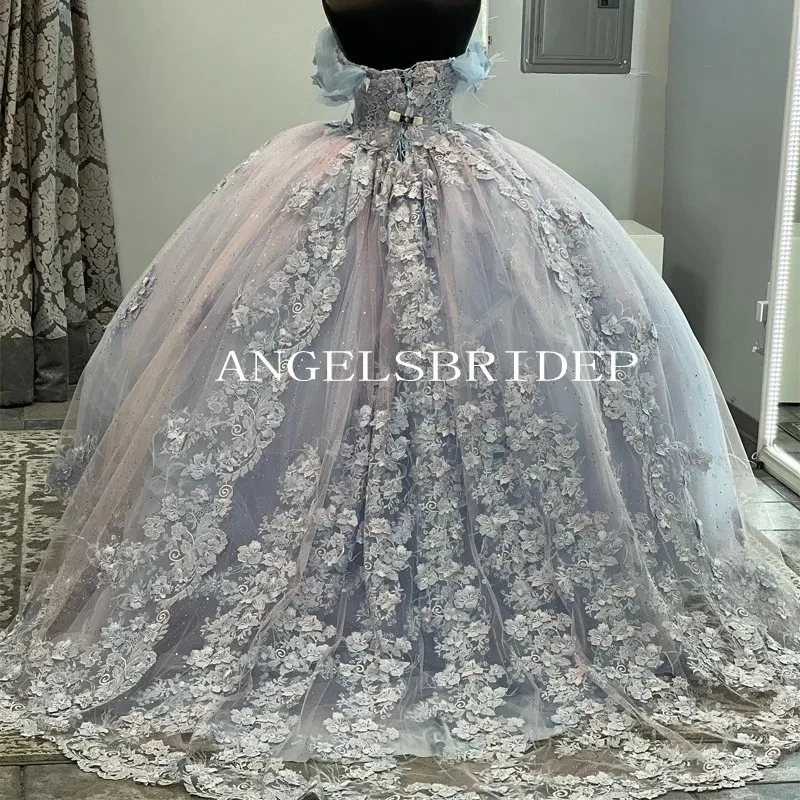 ANGELSRIDEP 2024 New Style Ball Gowns Champagne Quinceanera abiti Long Train Lace Up Vestidos De 15 asenos abiti da festa di compleanno