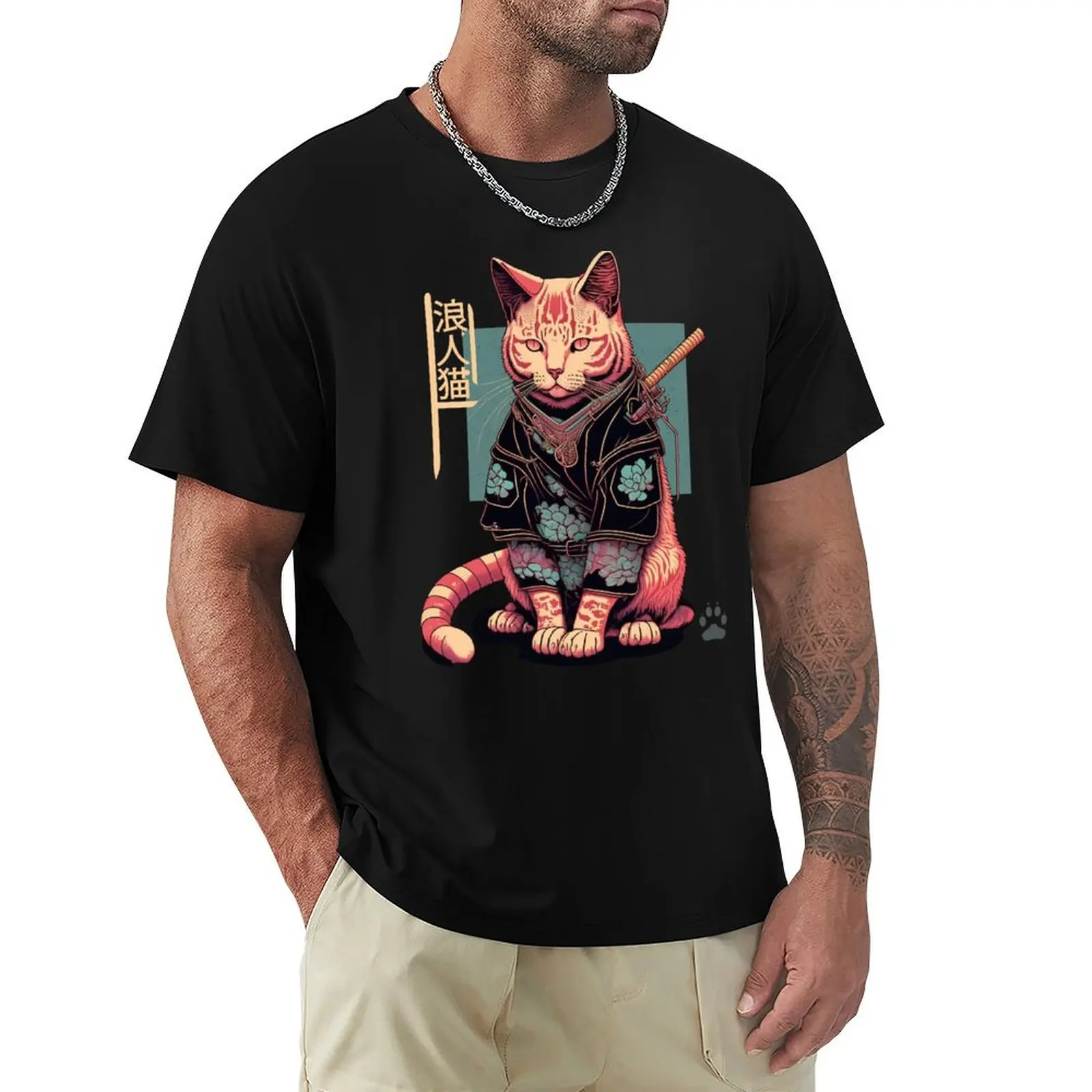Ronin Cat T-Shirt Plus Size Street Style Tee