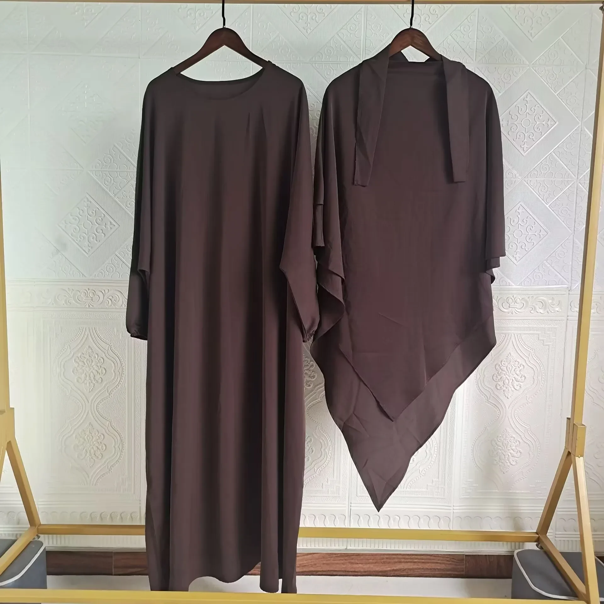 Abaya and Khimar Set Jilbab 2 Piece Ramadan Long Hijab Dress Muslim Prayer Clothes Jilbabs for Women Turkey Islamic Dubai Outfit