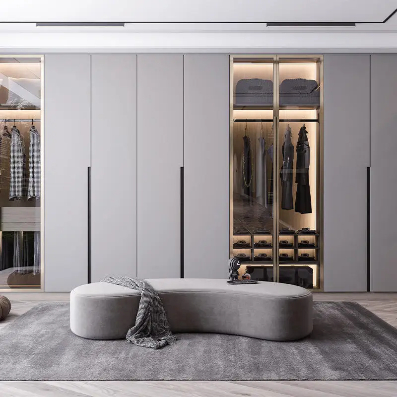 Grit Finish Aluminum Alloy Glass Wardrobe High End Easy To Install Large Sized Storage Cabinet Bedroom Clothing Storage Cabinet