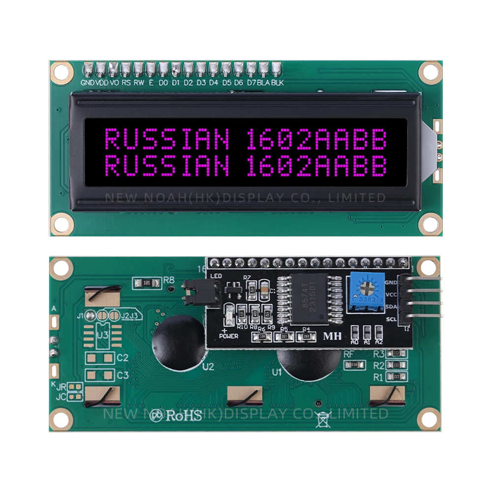 Russo btn filme preto roxo 1602a iic placa adaptadora ponto matriz personagem 2x16 80*36*11mm 16 pinos st7066u módulo lcd 64,5*14,5mm