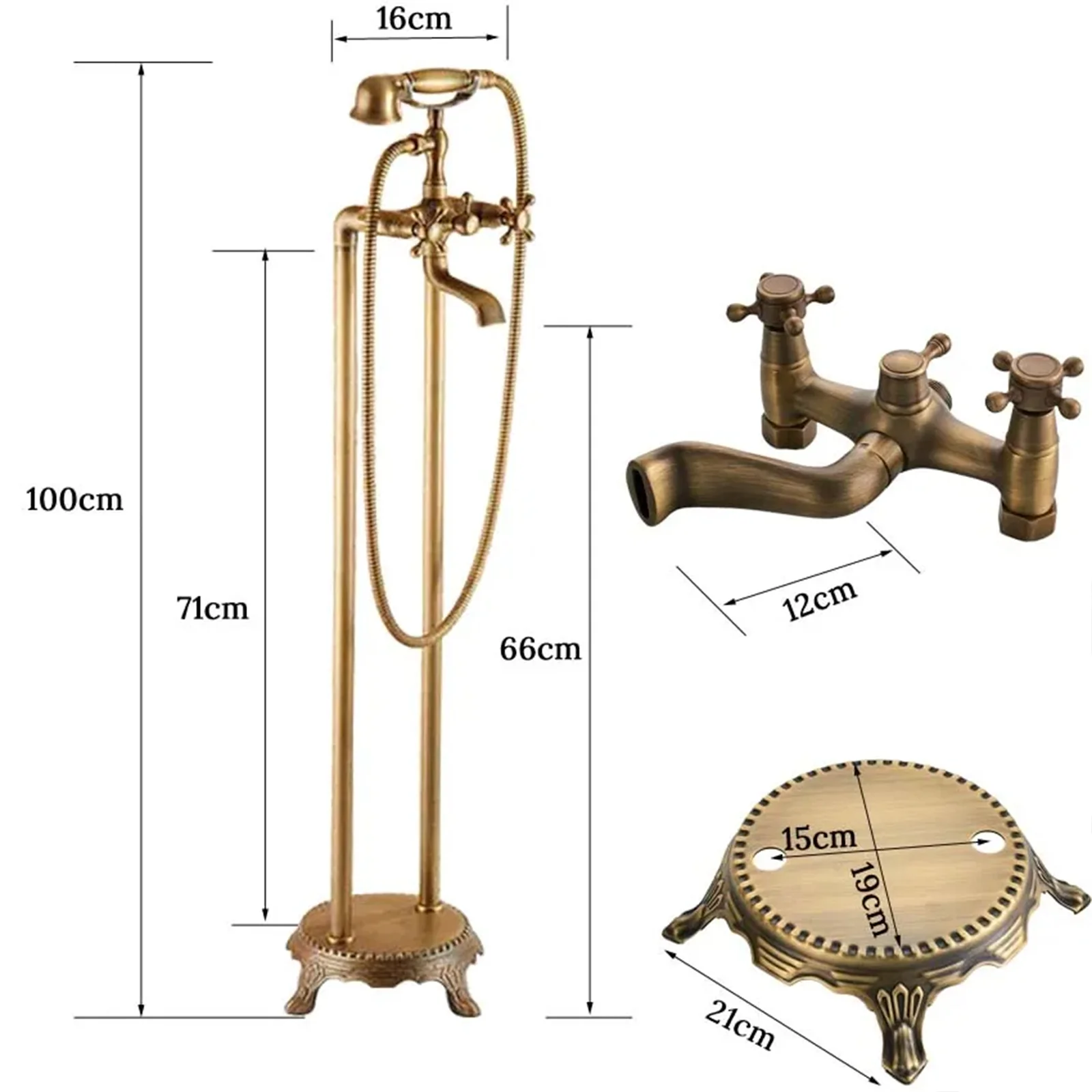 Floor Standing Double Tube Double Handle Bathtub Faucet Set for Bathroom With Rainfall Handshower Tub Faucet Freestanding Crane - Image 3