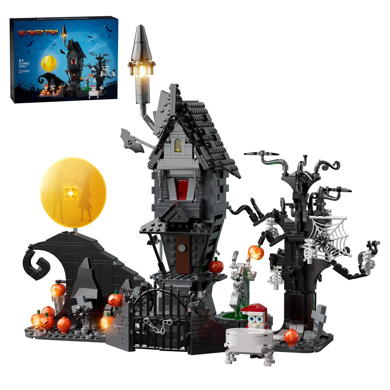 

MOC Nightmares Before Christmas Castle House Model Halloween Pumpkin Skeleton Haunted Hut Building Blocks Set DIY Kids Toys Gift