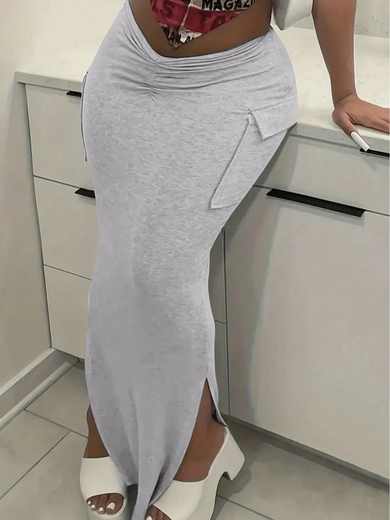 

Women New Casual Vintage V Waist Elastic Soft Mermaid Hem Skirt Hottie Daily Wear Clothing