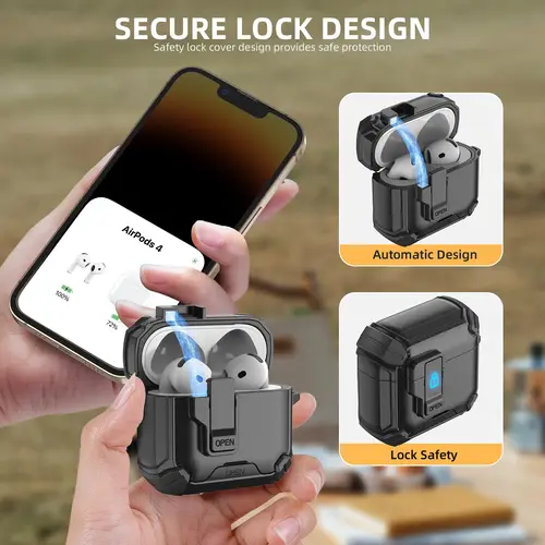 Imagen 2 del producto Funda para AirPods Pro 3 (2025) con soporte para teléfono y Kit de limpieza, funda con cerradura automática, accesorios para funda AirPods 4/Pro 2/Pro 3