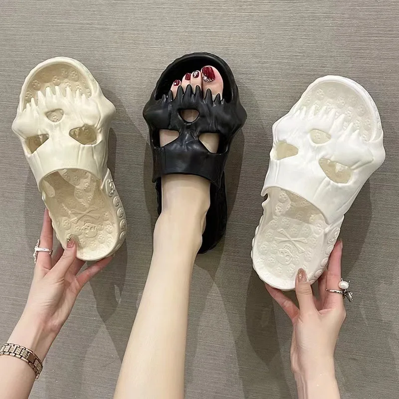 

Fashion Personalized Skull Home Slippers Men Women Indoor Fun Slippers Thick Bottom Beach Non-slip Casual Women Sandals