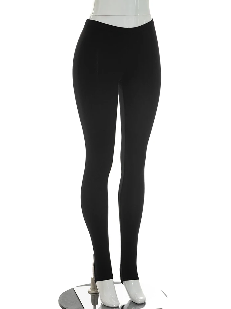 Niedrig geschnittene, einfarbige, elastische Hose mit Bleistiftschnitt, knöchellange Freizeithose – Detail 7