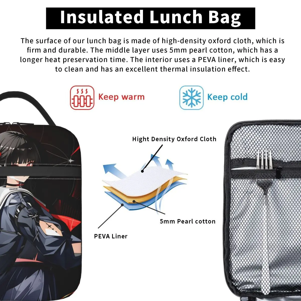 لطيف Chisa الغداء حقيبة Wuthering موجة الرجعية علب الاغذية السفر حقيبة محمولة أكياس الغذاء للكبار أكسفورد التصميم الجرافيكي حقيبة للحفاظ على البرودة