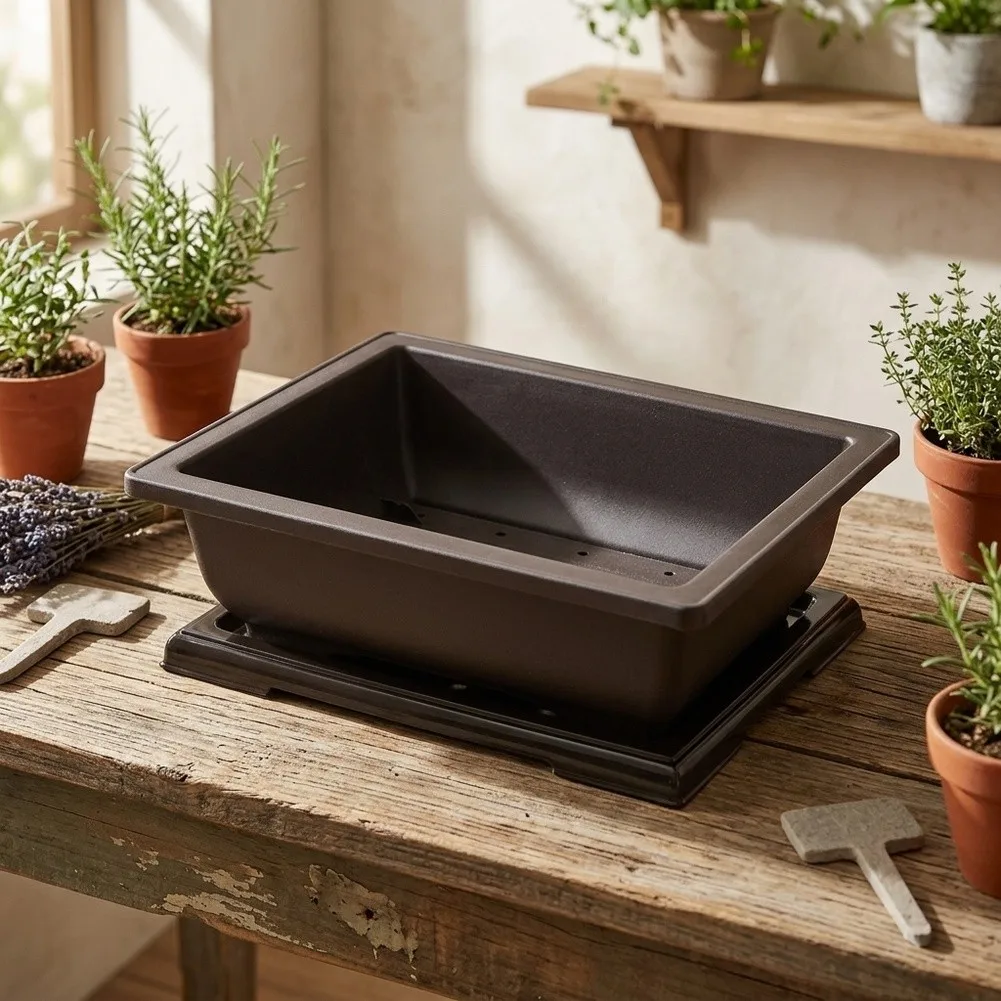 Grid-Drained Plastic Rectangle Flower Pot for Bonsai Transplants Herb Growing Tomatoes Peppers Roses Indoor Outdoor Use