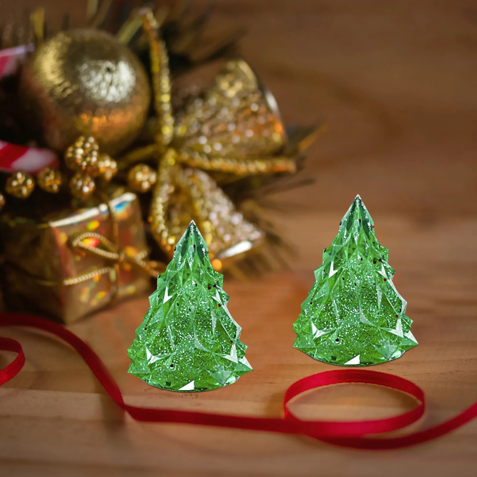 2pcs Silicone Christmas Tree Molds Diy Resin Non-Stick 3D Night Light Desktop Ornament Craft Xmas Lamp Mould Epoxy