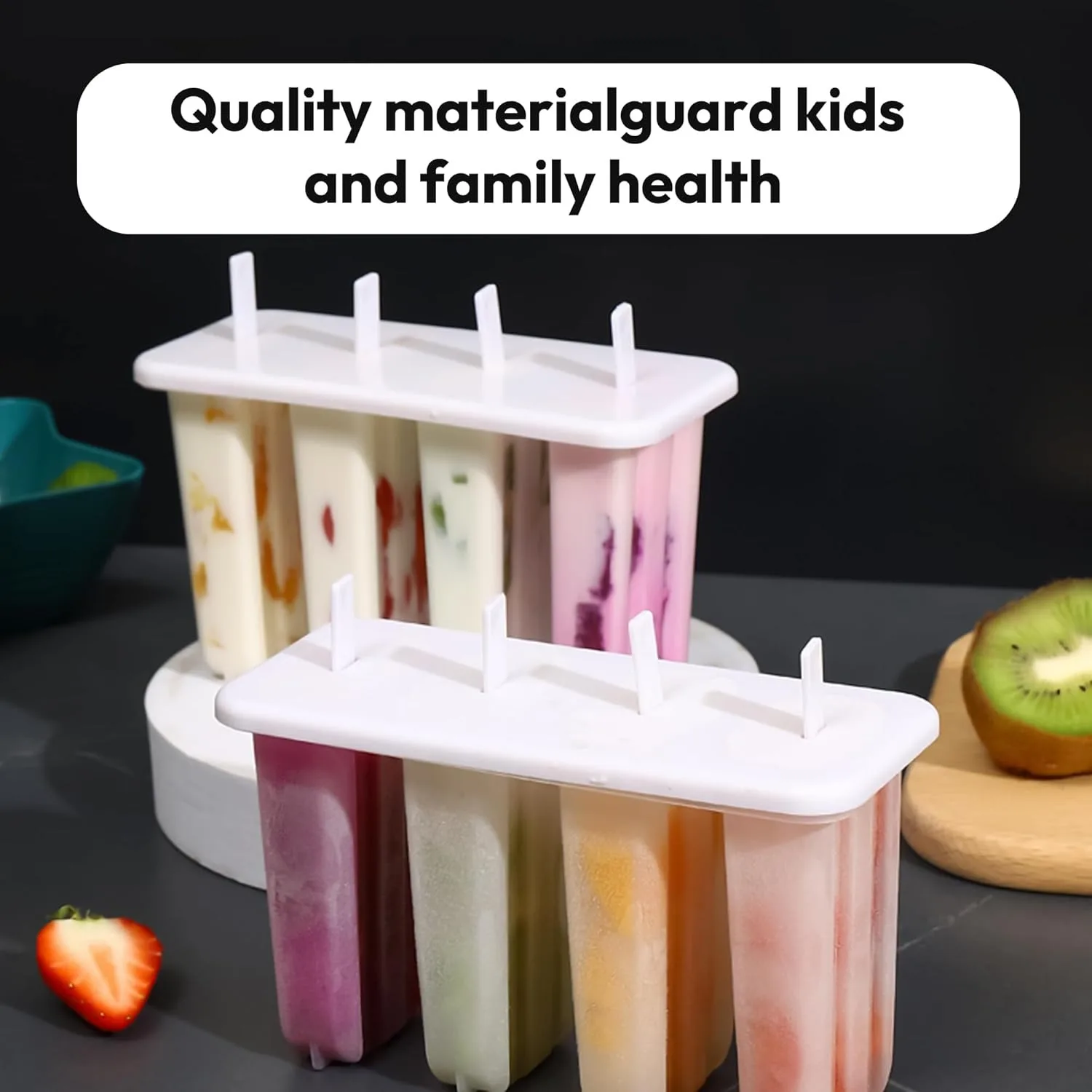 Homemade Frozen Snack Molds 2 Pack, 4 Grid Easy Release Popsicle Maker for DIY Ice Cream and Fruit Ice Pops