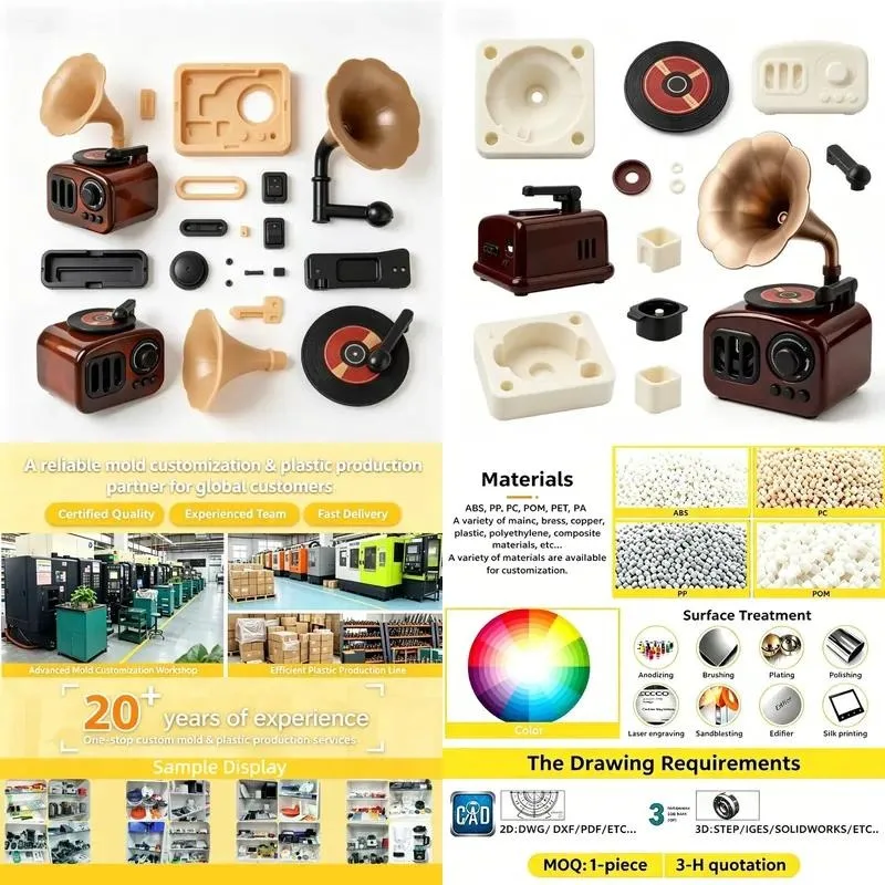 Custom Mold Service for Vintage Phonograph Speaker with Colorful Lights and Bass Desktop Turntable Decoration