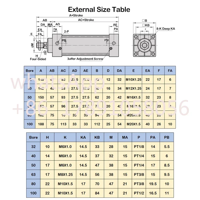 High Quality SI Series Pneumatic Cylinder, Bore63mm/80mm/100mm, Stroke 50/100/150/200/250/300/350/400/1000mm