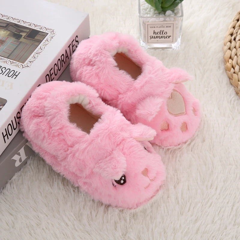 Fashion Toddler Girl Slippers for Winter Baby Loafers Plush Warm Cartoon Cat Paw Rubber Sole Children Home Shoes Indoor Footwear