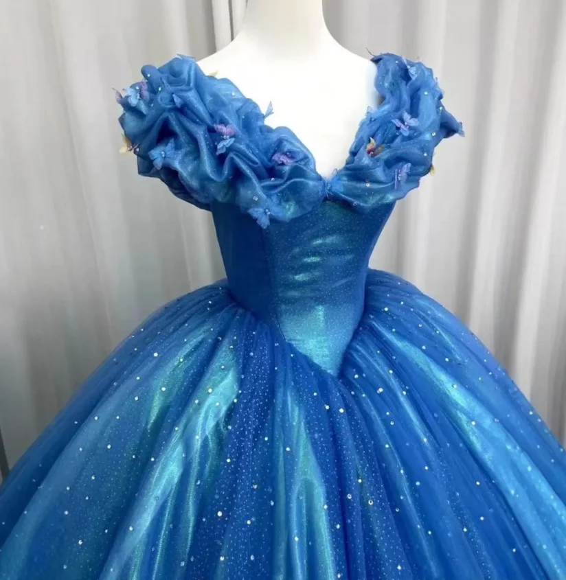 Abito da ballo stile principessa pieghettato con scollo a V blu navy personalizzato Abito da sera formale pieghettato con paillettes a trapezio senza maniche