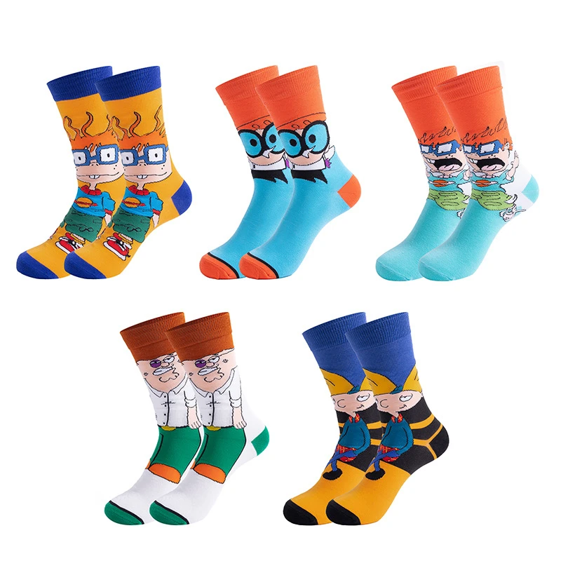 5 Pairs Cartoon Casual Outdoor Sports Socks Men Women Anime Hip Hop Street Fashion Novelty Funny Crew Socks For Camping Hiking view 4