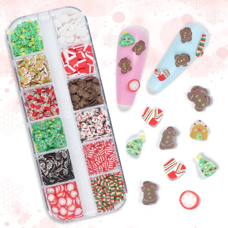 Merry Christmas Nail Art Flakes Polymer Clay Slice Slime Gingerbread Man Snowflakes Candy Mixed Sequins For Nails Decorations