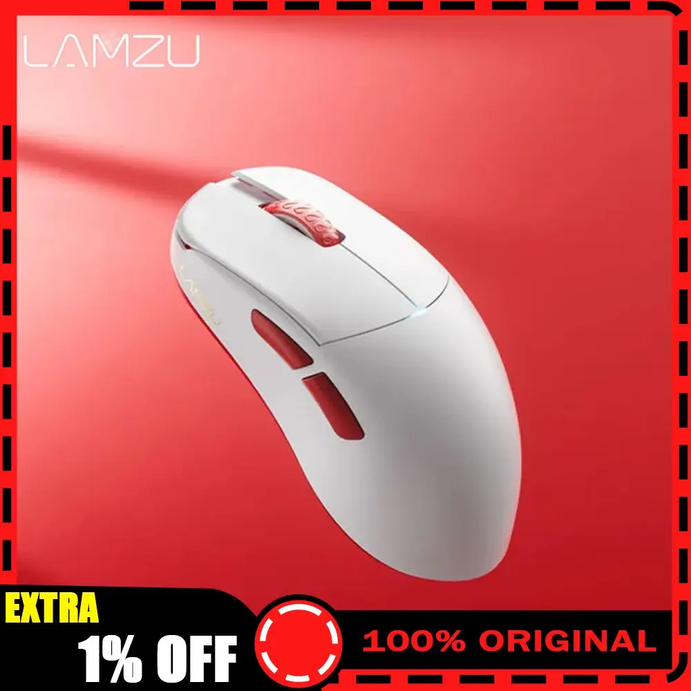 New LAMZU Atlantis Mini 8K Wireless Gaming Mouse Blazing Snow Red & White Limited Edition 51g Lightweight PAW3950 PC Mouse Gift