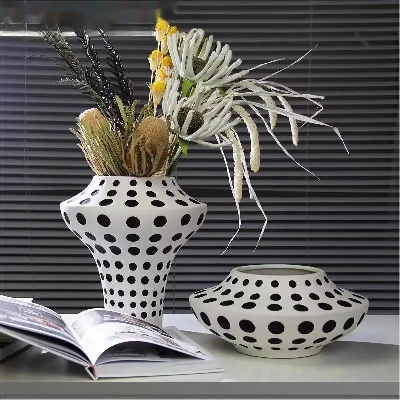 Ceramic Vase Polka Dot Pattern Geometric Flower Arrangement Crafts Hydroponic Planter Home Decoration Accessories