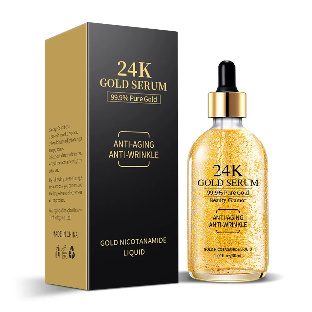 24k Gold Hyaluronic Acid Nicotinamide Face Serum Solution Anti Aging Facial Lifting Collagen Ginseng Essence Skin Care Whitening