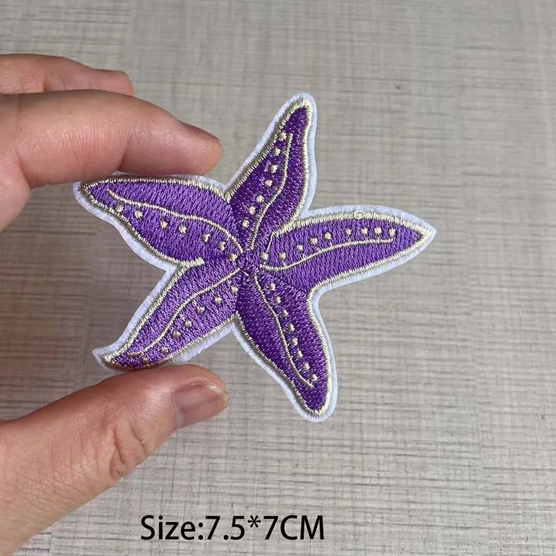 5PC,13PC Underwater World Animals,Cartoon Starfish,Shark,Seahorse Fabric Applique Embroidery Iron On Patches,DIY Sewing Supplies