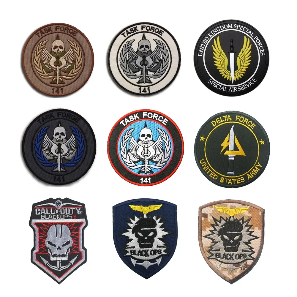 Skull Embroidered Patches Call of Missio n Task Force 141 Armband Patch Military Hook&Loop Sewing Stickers Backpack Applique