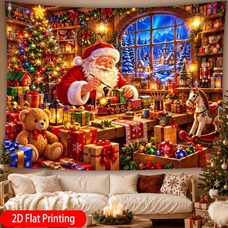 VIKAMA Winter Wonderland Tapestry, Snowy Christmas Lantern Pine, Xmas Wall Hanging Decor for Living Room Bedroom Party