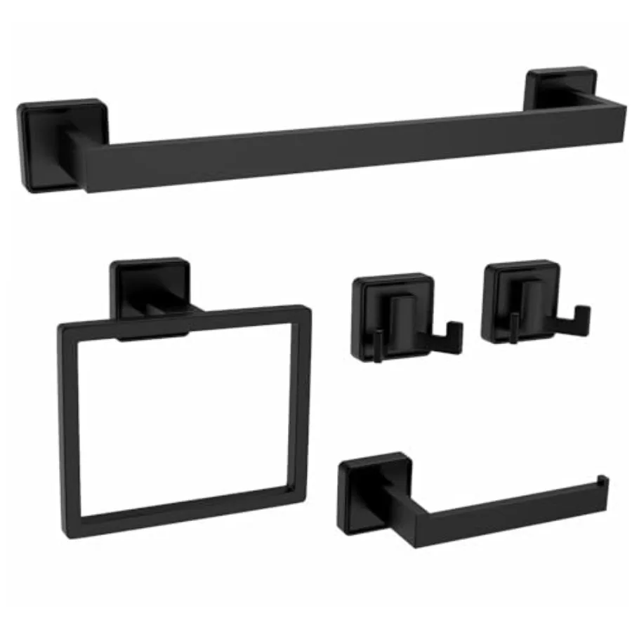 

5-Pieces Matte Black Bathroom Hardware Set Wall Mounted Towel Bar Holder Bath Accessories Sets