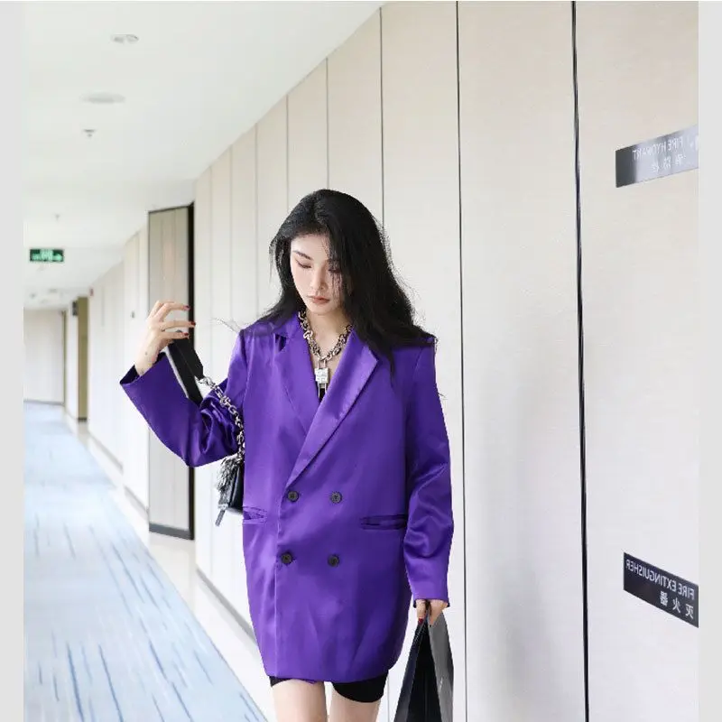 Women Blazers Trend Coat Faux Silk Suits Jackets Long Sleeve Spring Autumn Thin Tops Cardigan Lapel Blazer Luxury Design Coats