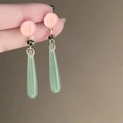 Light Green Water Drop Resin Pendant Earrings For Elegant Cheongsam Ancient Chinese Style Jewelry Accessories