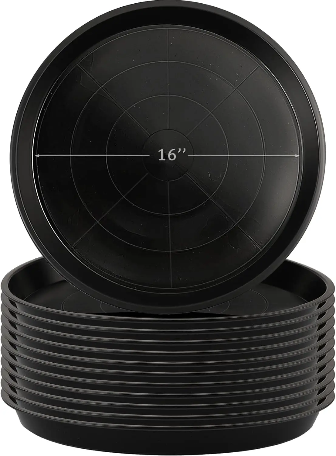 12 Pcs 16" Black Round Plant Saucer, Thick Heavy Duty Plastic Water Drip Tray
