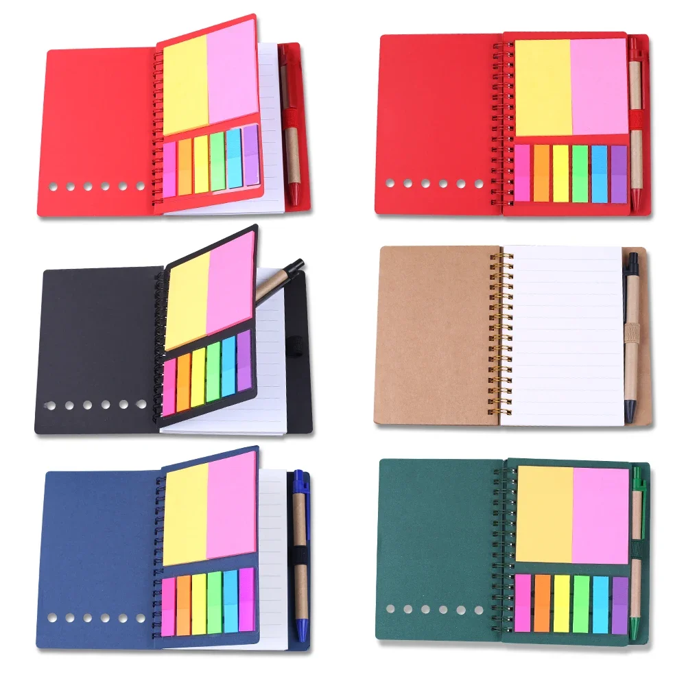 Retro Spiral Notebooks with Pen Planner Sticky Note Memo Pad Notepad Writing Stationery Agenda Business Small Pocket Book Marker