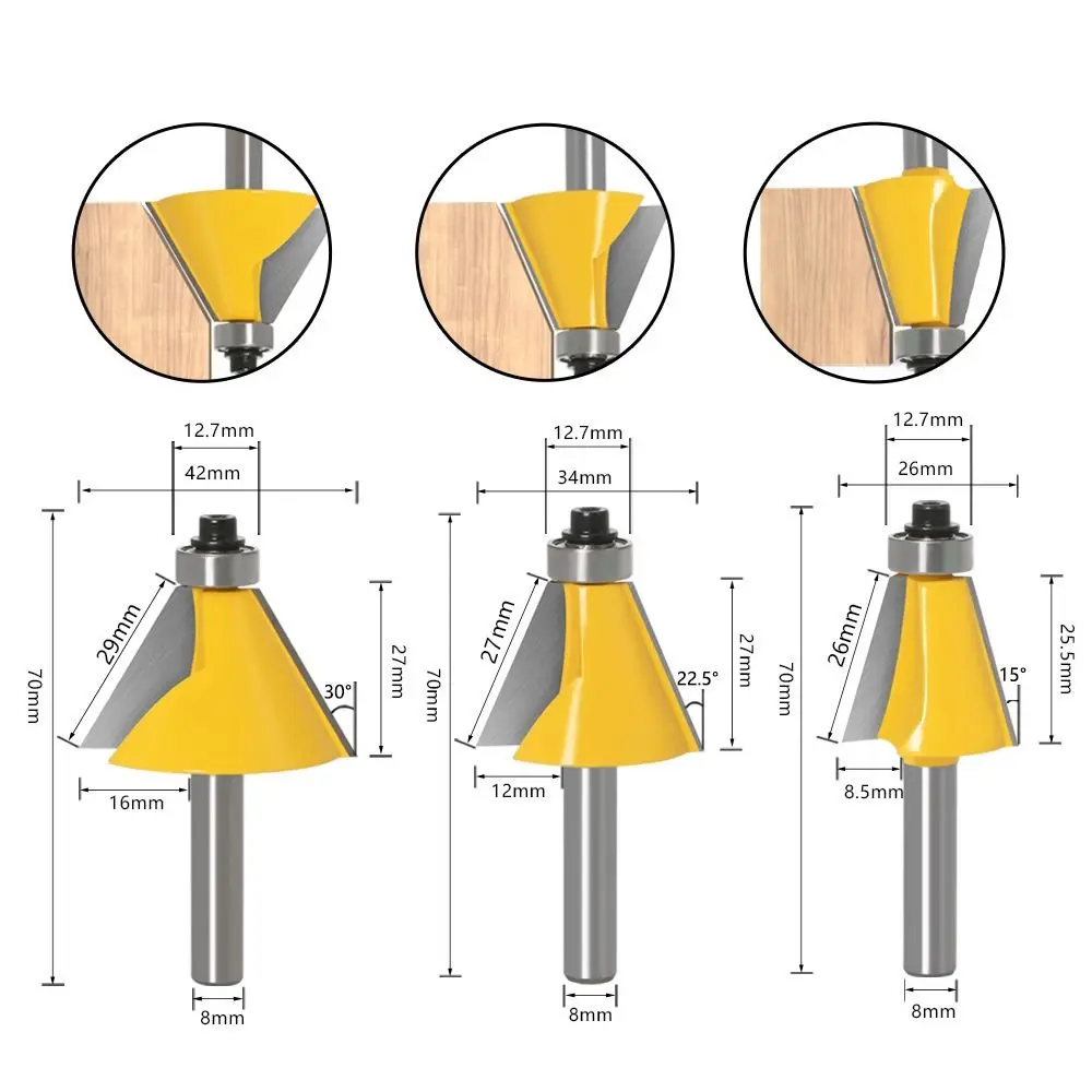 Bevel Edging Milling Cutter Durable 15 22.5 30 Degree 6mm 6.35mm 8mm Shank Carving Cutter Chamfer Router Bit Woodworking Tool