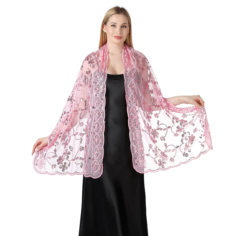 

Shining Sequins Shawls for Evening Dresses Hollow Sheer Bridal Bridesmaid Wedding Shrugs Wraps Embroidery Shawl for Party
