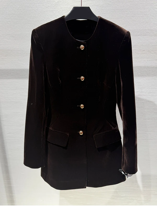 

Ele Velvet винтажный китайский женский костюм Jaet 2025 Winter Faion для похудения, универсальная верхняя одежда, пальто