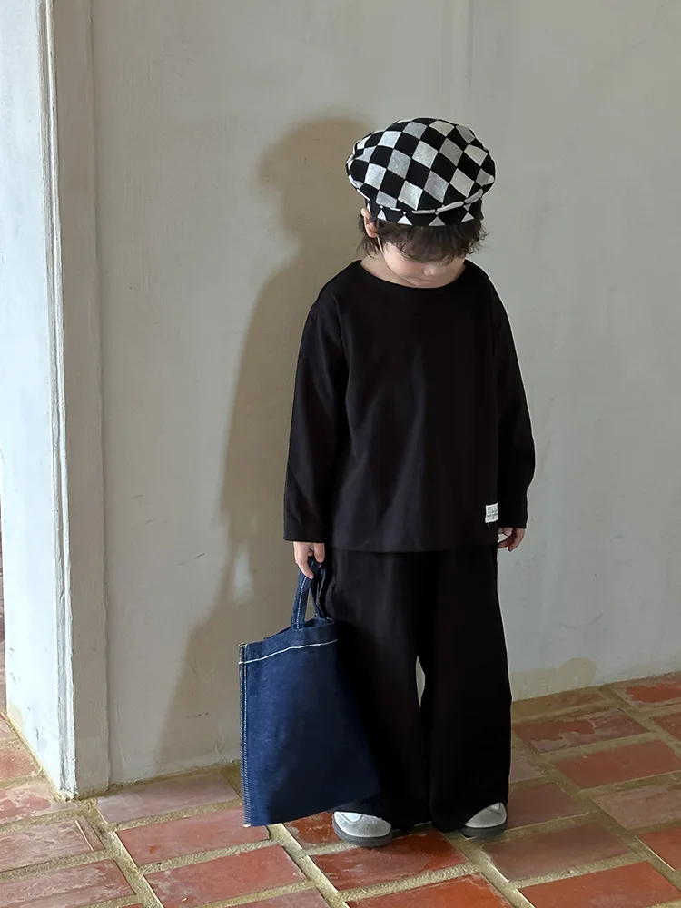 طقم تي شيرت وسراويل قطنية بأكمام طويلة للأطفال ، ملابس كاجوال فضفاضة سادة ، أولاد ، بنات ، خريف ، جديد ، 2 بذلة ، ، ، ، ، ، ،
