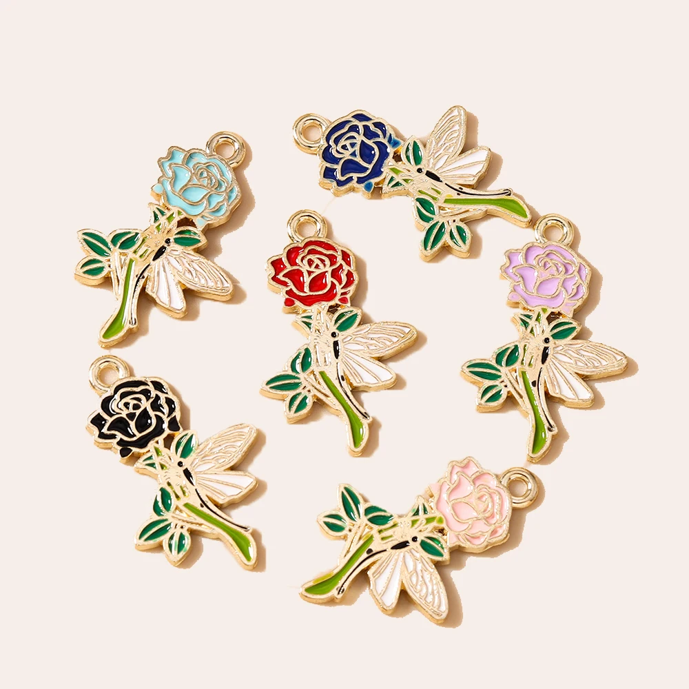 20 Stück 18*28mm Emaille-Rosenblüten-Anhänger für DIY Handgemachten Schmuck, Niedliche Ohrringe, Armbänder, Bastelarbeiten
