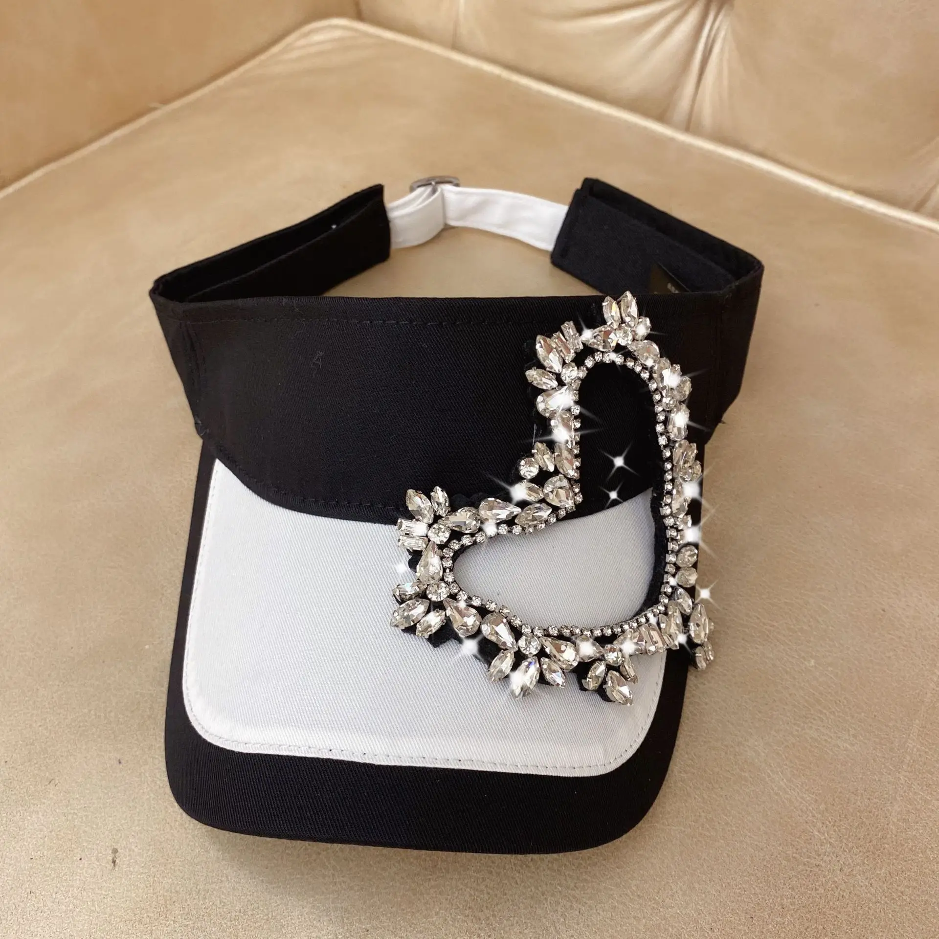 Summer New Product Super Flash Heavy Handmade Rhinestone Love Fashion Empty Top Hat Outdoor Travel Leisure Sun hat Travel Sunscr