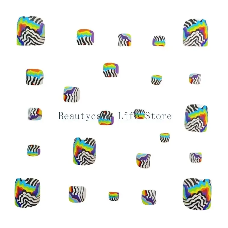 652C Druk op teennagels, korte vierkante nep teen nagel, volledige hoes glanzende acryl teennagels