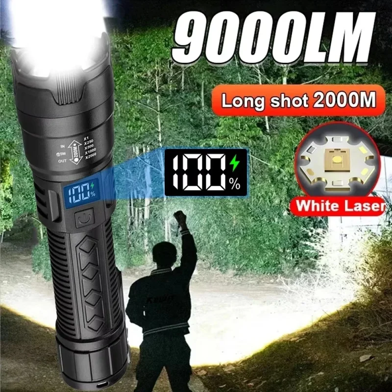 

Super Bright 2000LM LED Flashlight USB Rechargeable Zoom Tactical Torch with Power Display Camping Fishing Emergency Lantern